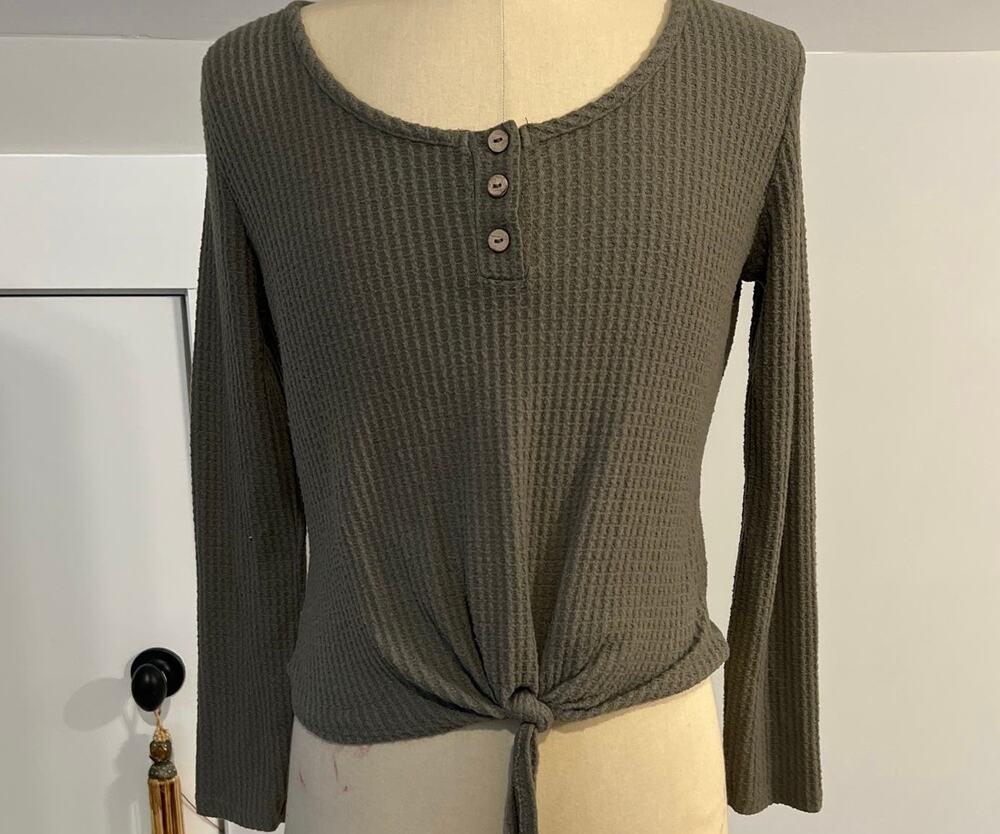 Paper Crane Sage Green Button-Up Tie at Bottom Top